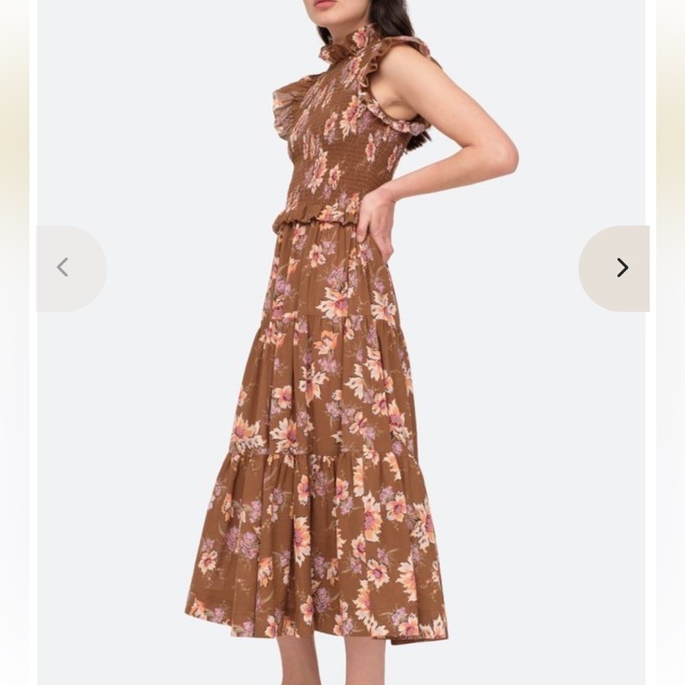 Sea New York Sylvie Floral Ruffle Maxi Dress in Brown size 2